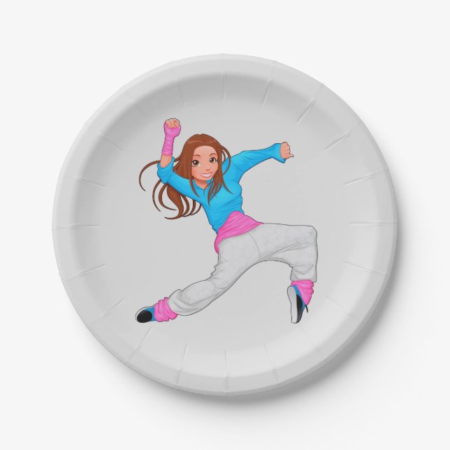 Girl's birthday party cute hip hop dancer paper plates (Front)
