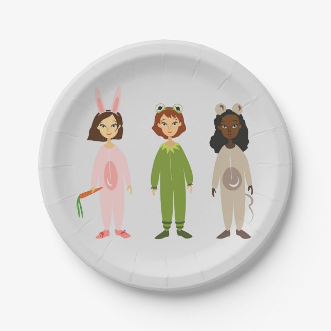Girl's birthday party cute pajama sleepover party paper plates (Front)