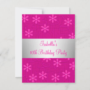 Girls Birthday Party Hot Pink Flowers Invitation
