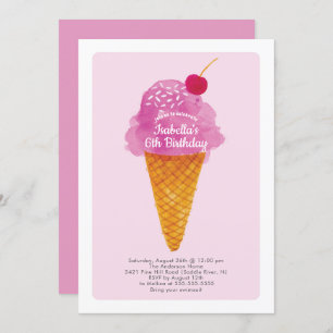 Girls Birthday Party Ice Cream Invitation