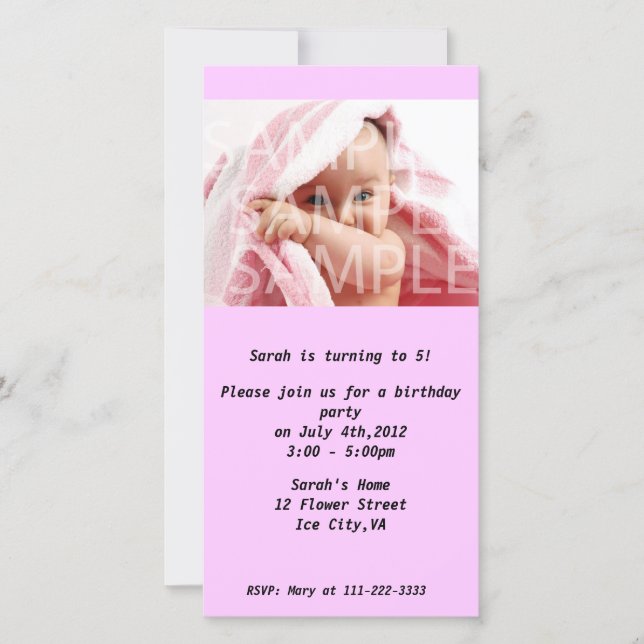 Girl's birthday party invitation (Front)