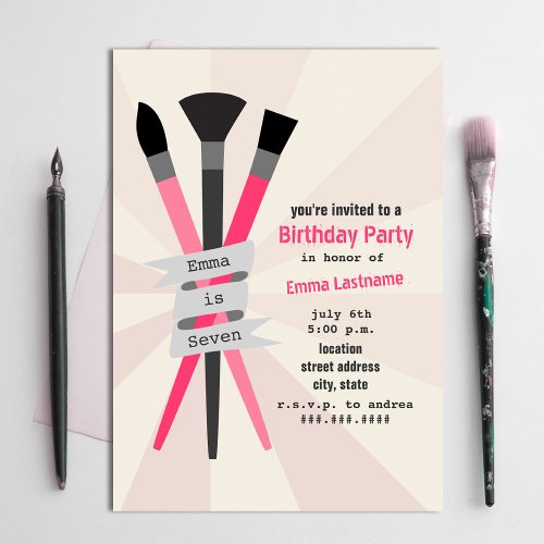 Girl's Birthday Party Invitation - Art Theme Pink