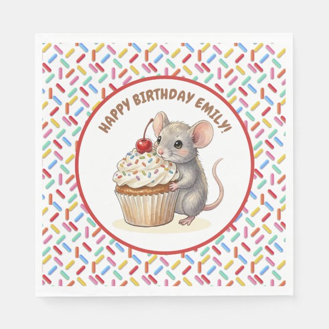Girl's Birthday Party | Mouse & Cupcake   Napkins (Front)