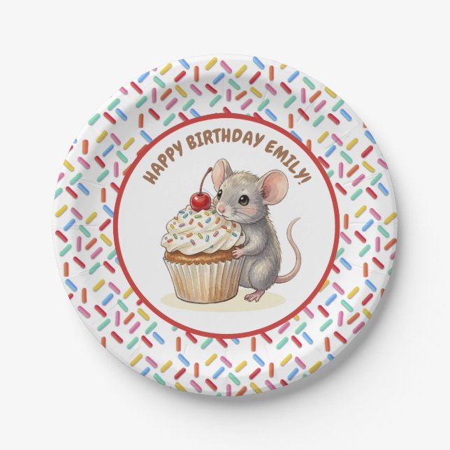 Girl's Birthday Party | Mouse & Cupcake   Paper Plates (Front)