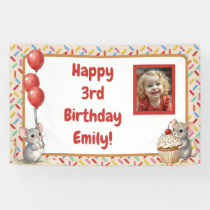 Girl's Birthday Party Mouse & Cupcake Photo Banner