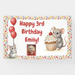 Girl's Birthday Party Mouse & Cupcake Photo Banner