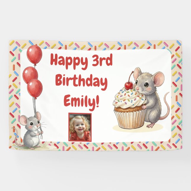 Girl's Birthday Party | Mouse & Cupcake Photo Banner (Horizontal)