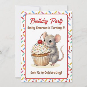 Girl's Birthday Party Mouse & Cupcake Themed Invitation