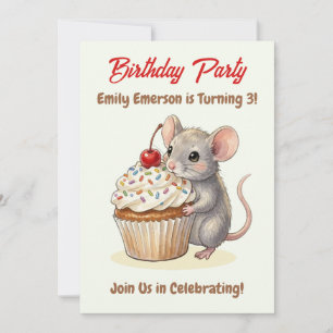 Girl's Birthday Party Mouse & Cupcake Themed Invitation