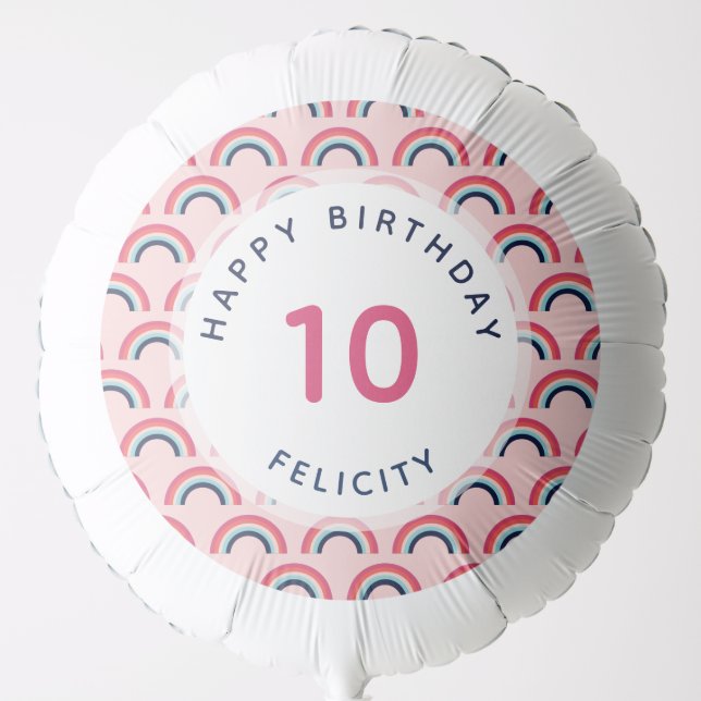 Girls Birthday Party Personalized Name Age Pink Balloon (Front)