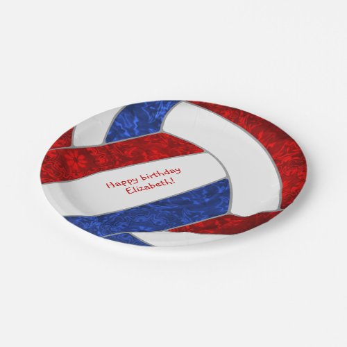 girls birthday party red white blue volleyball paper plates