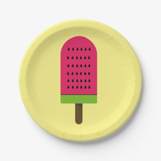 Girl's birthday party Summer watermelon ice-cream Paper Plates (Front)