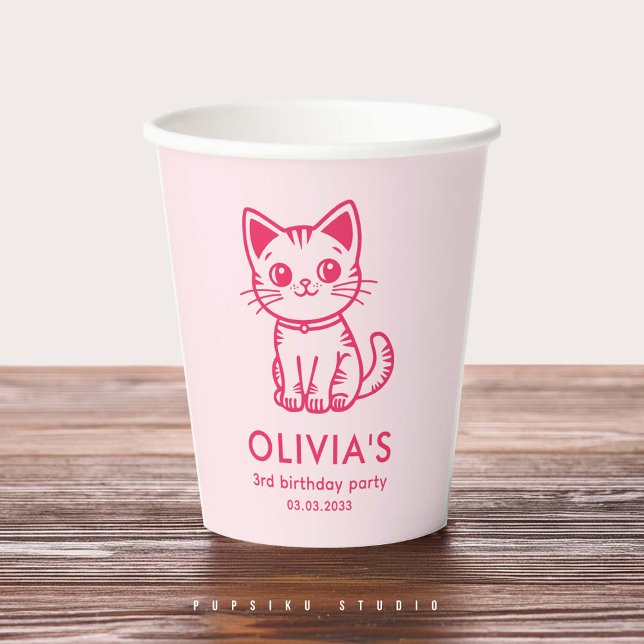 Girl's birthday party with custom colors kitten paper cups (Creator Uploaded)