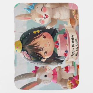 Girl's Birthday Party with Cute Bunnies Baby Blanket