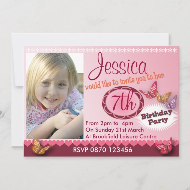 Girls Birthday Photo Invitation - Any Age (Front)