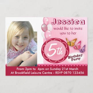 Girls Birthday Photo Invitation Balloons - Any Age