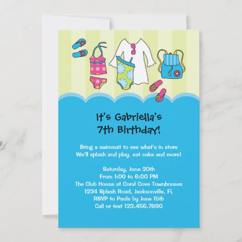 Girls Birthday Pool Party Invitation