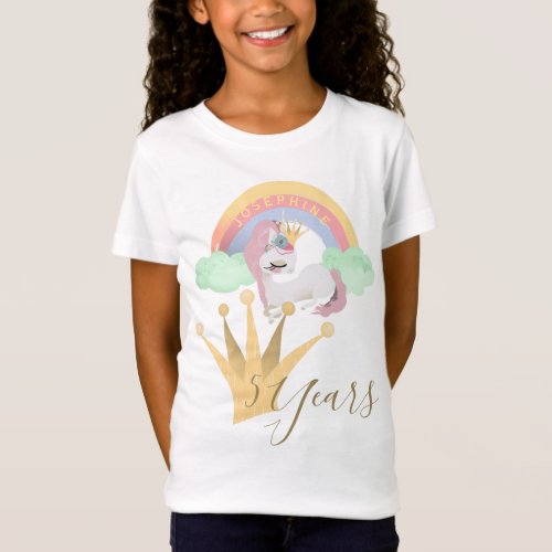 Girls birthday rainbow unicorn gold crown colorful T_Shirt