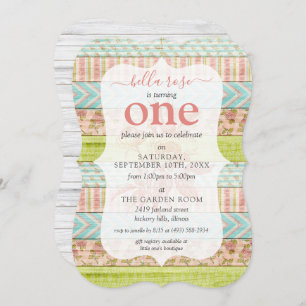 Girl's Birthday Shabby Roses Cottage Rustic Wood Invitation