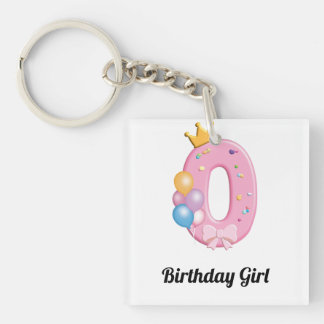 Girls Birthday Shirt Number 0 Pink Donut Theme Keychain