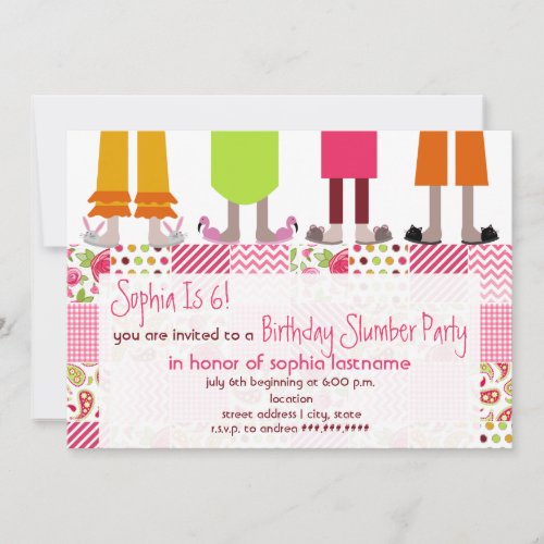 Girls Birthday Slumber Party Sleepover Patchwork Invitation