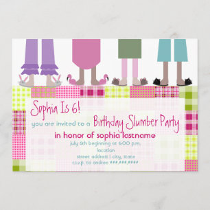 Girls Birthday Slumber Party Sleepover Plaid Invitation