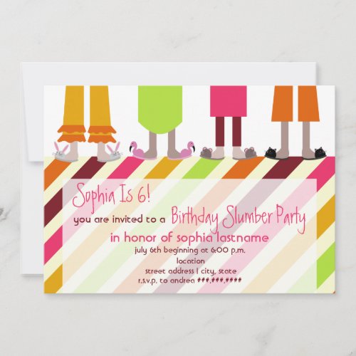 Girls Birthday Slumber Party Sleepover Stripes Personalized Invitations