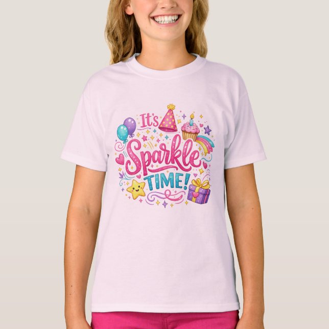 Girls Birthday Sparkle Time Cute Party Shirt (Front)