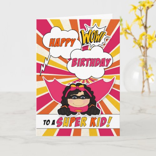 Girls Birthday Super Kids Pink Comic Book Card