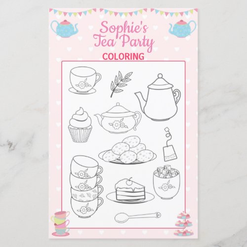 Girls Birthday Tea Party Coloring Page