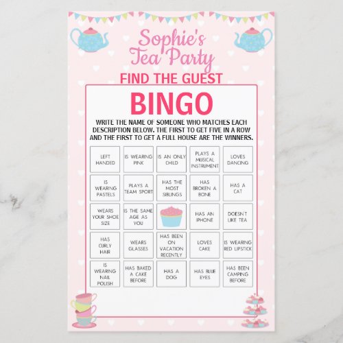 Girls Birthday Tea Party Find The Guest Bingo