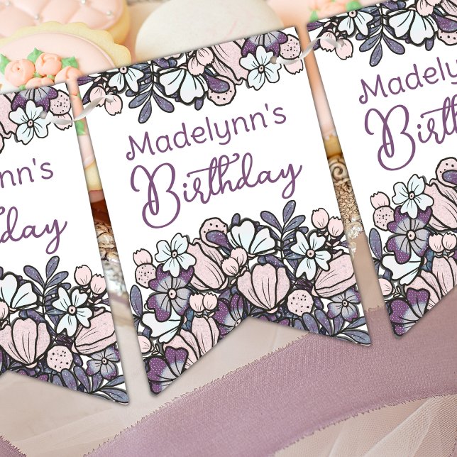 Girls Birthday Tea Party Floral Bunting Flags (Creator Uploaded)