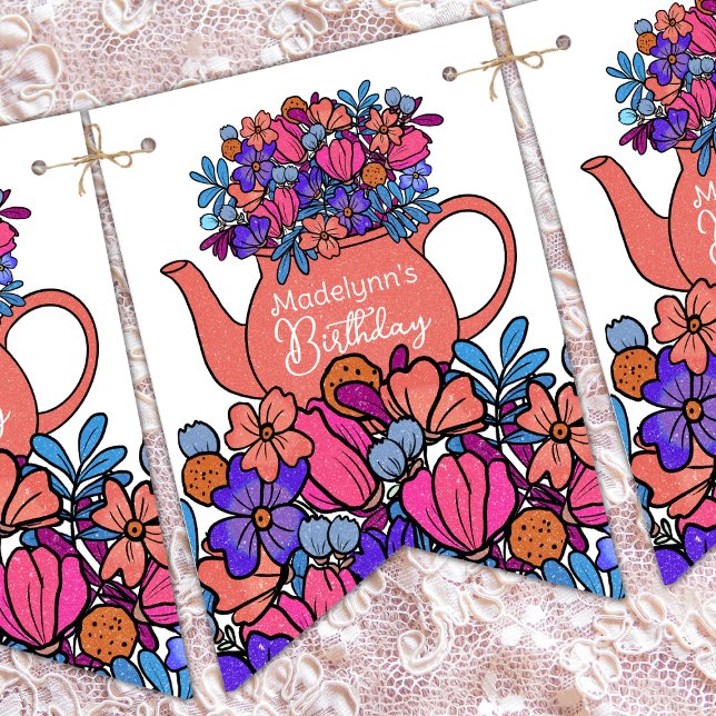 Girls Birthday Tea Party Floral Bunting Flags (Creator Uploaded)