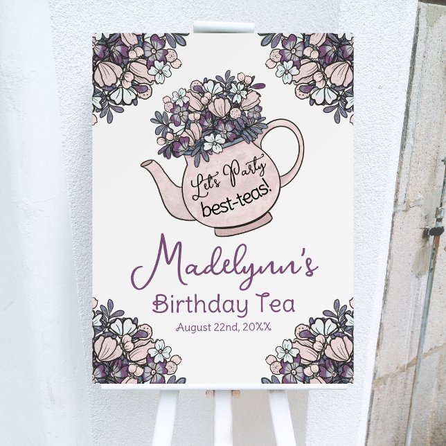 Girl's Birthday Tea Party Let's Party  Foam Board (Girls Birthday Tea Party Welcome Sign)