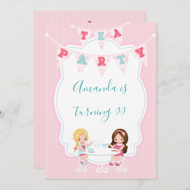 Girl's Birthday Tea Party Shabby-Chic Personalized Invitation (Front/Back)