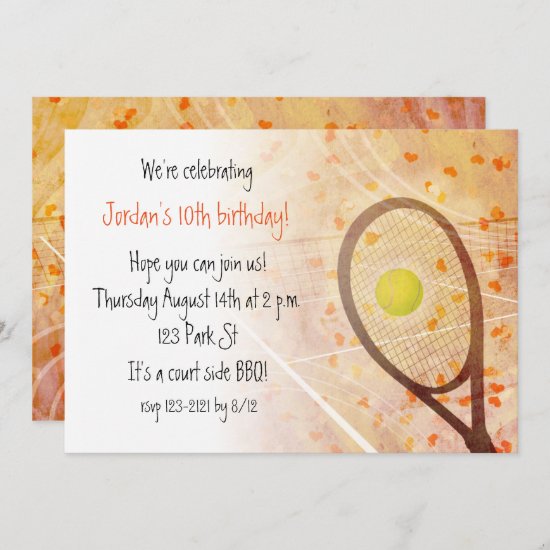 girls' birthday tiny hearts tennis party invitation