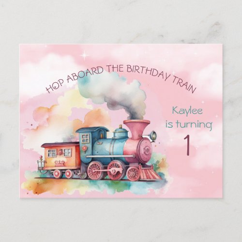Girls Birthday Train Invitation Postcard