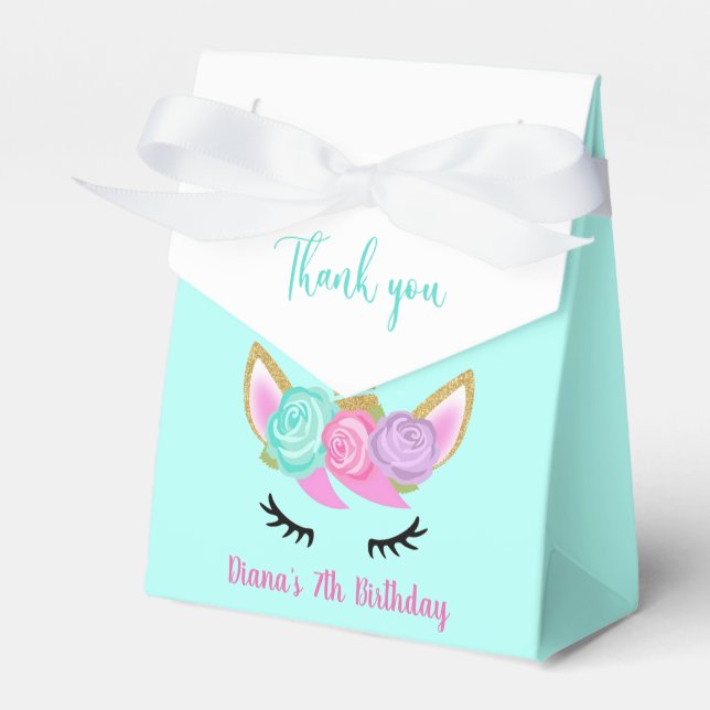 Girl's Birthday Unicorn Favor Boxes (Front Side)