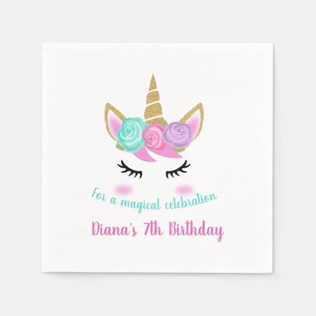 Girl's Birthday Unicorn Theme  Napkins (Front)