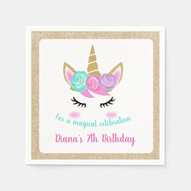 Girl's Birthday Unicorn Theme  Napkins (Front)