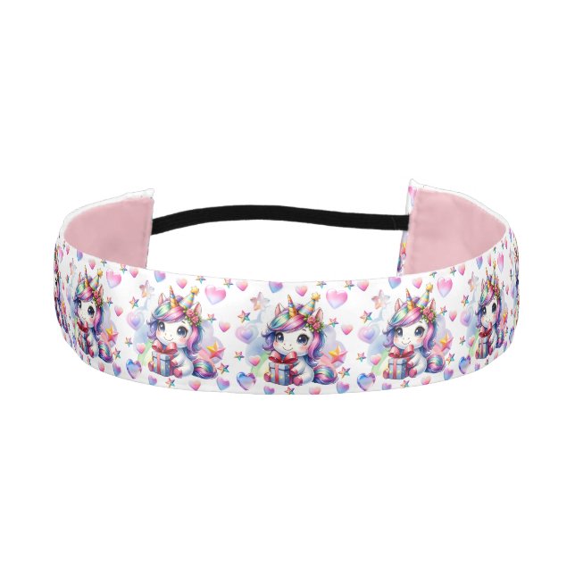 Girl's Birthday Unicorn Themed Pink and Purple Athletic Headband (Front)