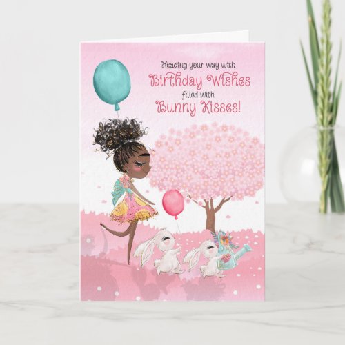 Girls Birthday Wishes Bunny Kisses Brown Girl