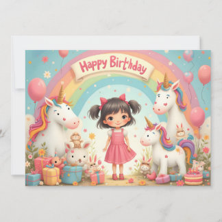 Girl's Birthday with Unicorns & Rainbow