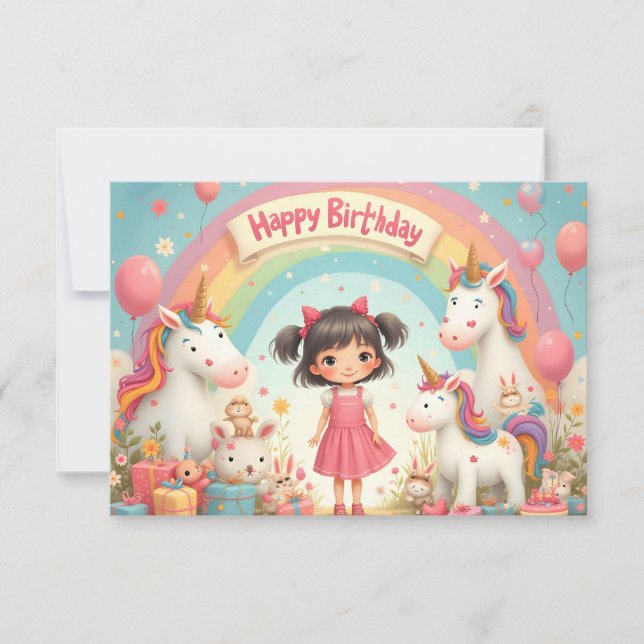 Girl's Birthday with Unicorns & Rainbow (Front)