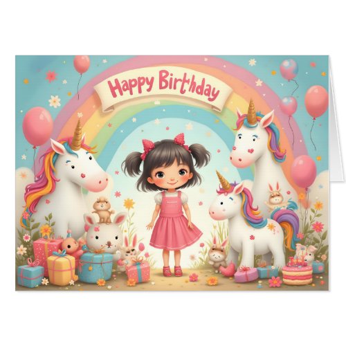 Girl's Birthday with Unicorns & Rainbow