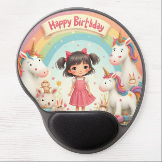 Girl's Birthday with Unicorns & Rainbow Gel Mouse Pad