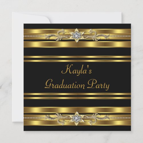 Girls Black and Gold Graduation Party Invite