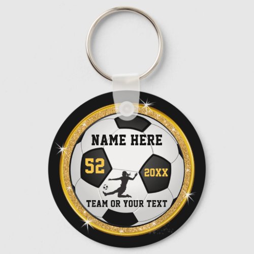 Girls Black and Gold Personalized Soccer Keychains