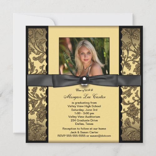Girls Black and Gold Photo Graduation Invitation