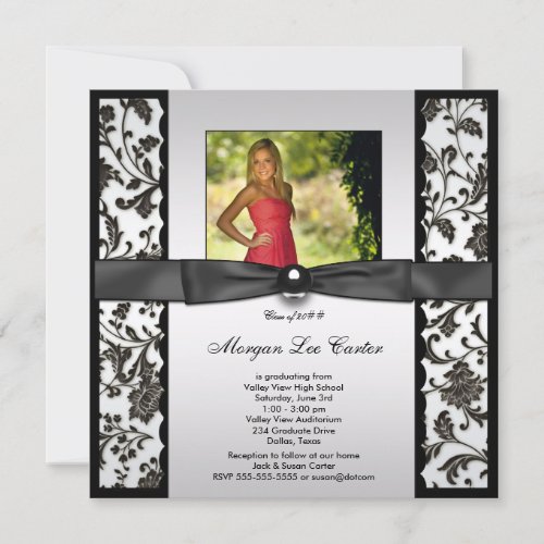 Girls Black and White Photo Graduation Custom Invites